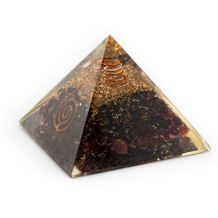 Garnet Orgonite Pyramid – Root Chakra Power & Passion Amplifier (1.5" Tall)