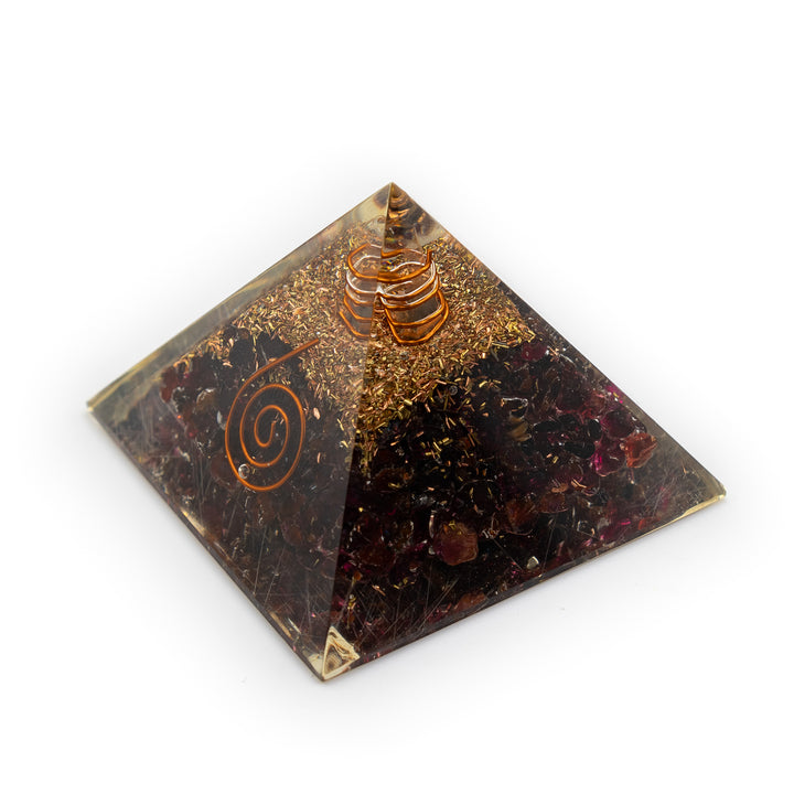 Garnet Orgonite Pyramid – Root Chakra Power & Passion Amplifier (1.5" Tall)