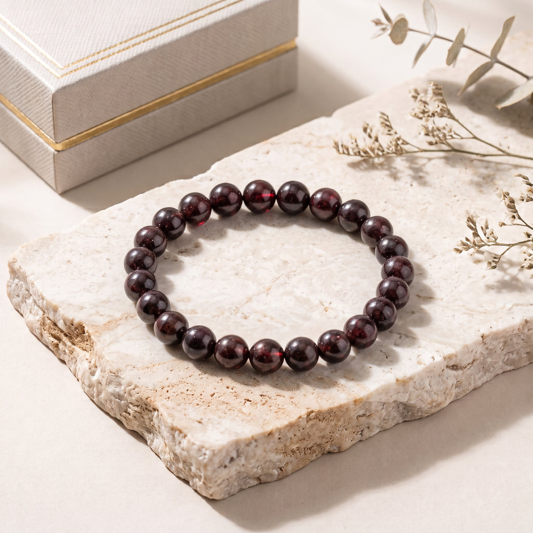 Deep Red Garnet Metal-Free Stretch Bracelet – 8mm Natural Stone Jewelry