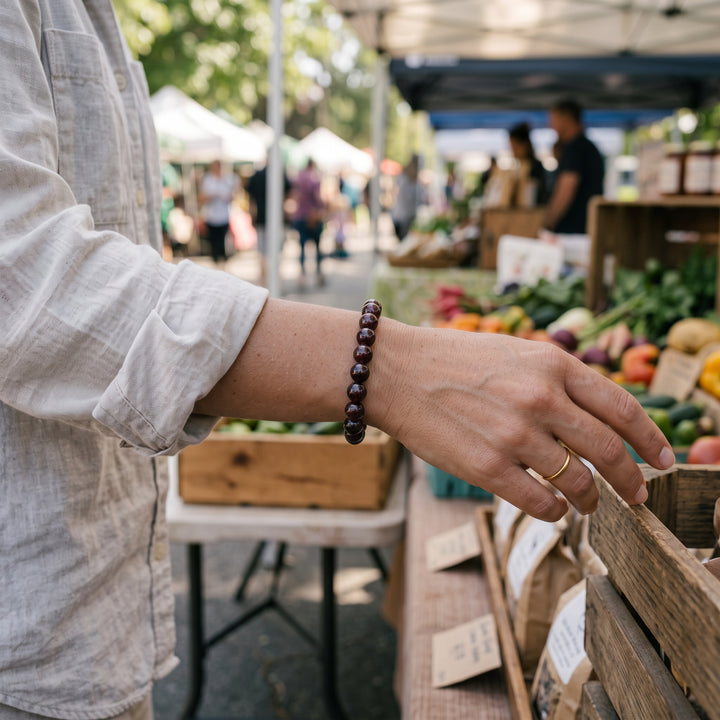 Deep Red Garnet Metal-Free Stretch Bracelet – 8mm Natural Stone Jewelry