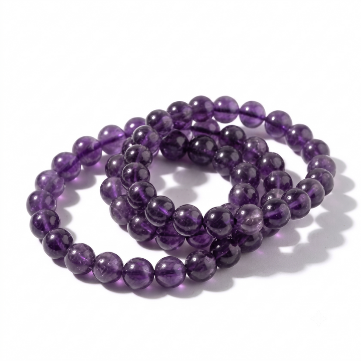 Pulsera elástica de amatista natural (sin metal), joyería de cuarzo morado de 8 mm