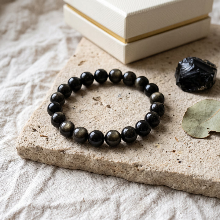 Golden Sheen Obsidian Metal-Free Stretch Bracelet – 8mm Healing Crystal Jewelry