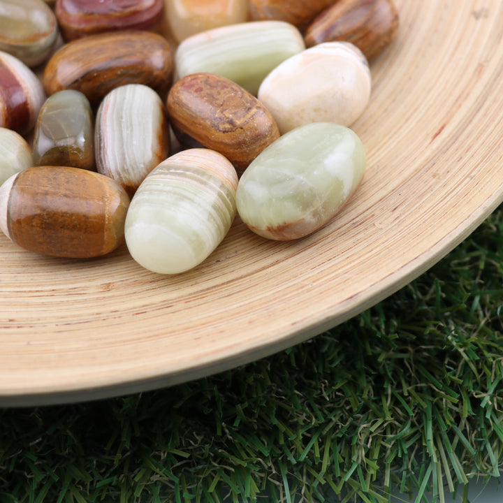 Natural Green Banded Onyx Tumbled Stone - Polished Crystal for Positive Energy and Stylish Décor