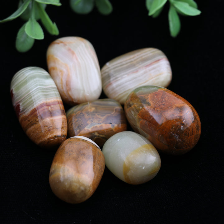 Natural Green Banded Onyx Tumbled Stone - Polished Crystal for Positive Energy and Stylish Décor