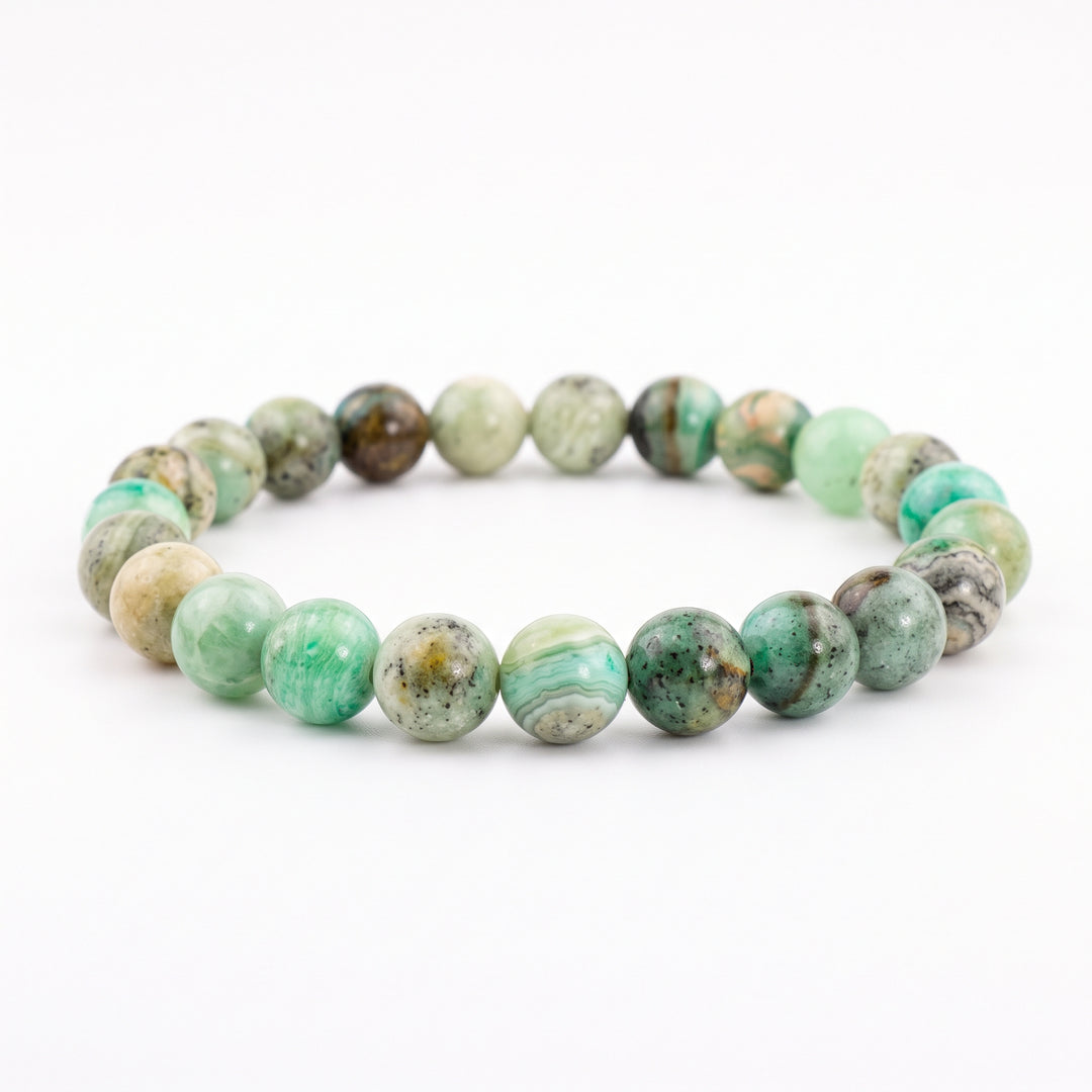 Green Line Jasper Metal-Free Stretch Bracelet – 8mm Natural Earth Stone Jewelry