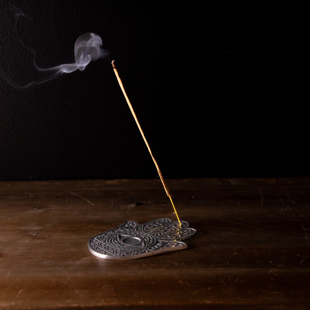 Hamsa Hand Metal Incense Burner – Protective Evil Eye Ash Catcher in Silver-Tone Finish