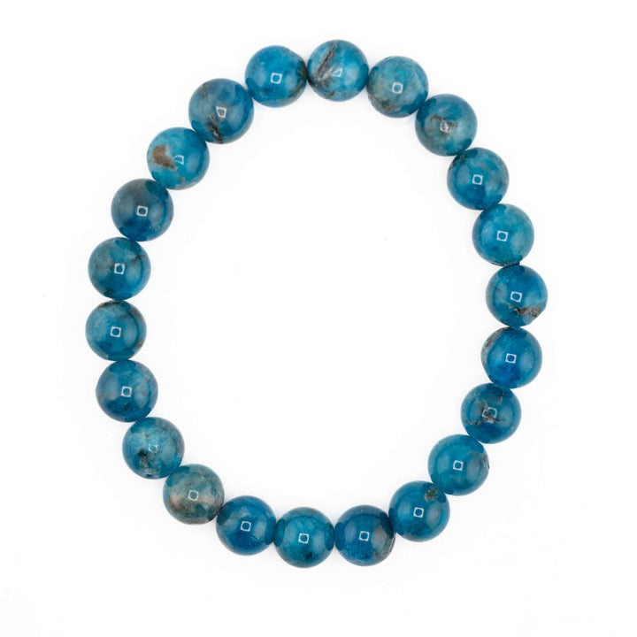 Blue beaded bracelet on a white background