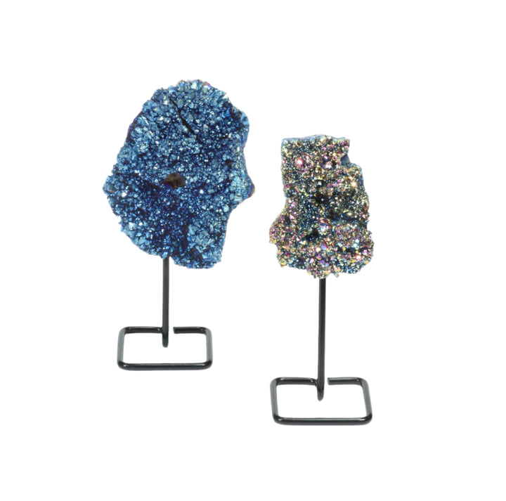 Titanium Quartz Crystal on Metal Stand - Healing Gemstone Decoration, Meditation Therapy Gifts