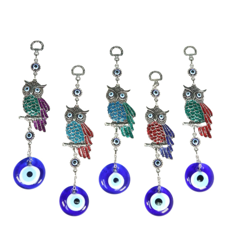 Authentic Nazar/Evil Eye Wall Decor with Owl Figure, 9" Inch