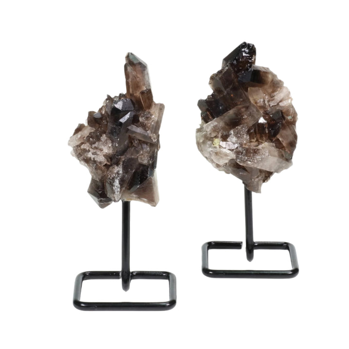 Natural Smoky Quartz Crystal on Metal Stand - Healing Gemstone Decoration, Meditation Therapy Gifts