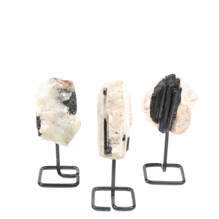 Natural Matrix Tourmaline Crystal on Metal Stand - Healing Gemstone Decoration, Meditation Therapy Gifts