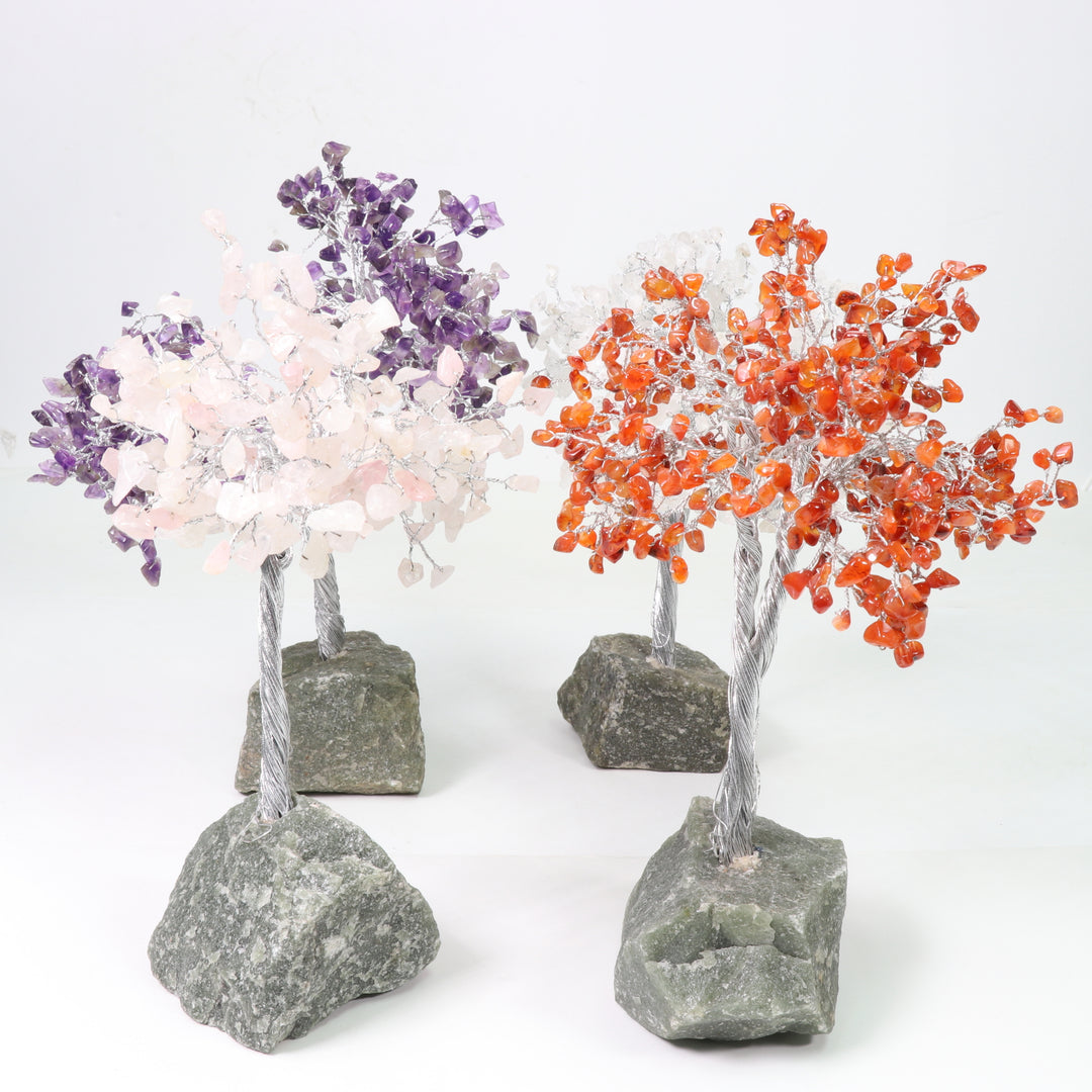 Enchanted Forest: Lush Green Stone Base with Dazzling Gemstone Canopy – Decorative Tree of Tranquility, Large 8"-9" – Versatile Home Accent, Available in Multiple Gem Varieties