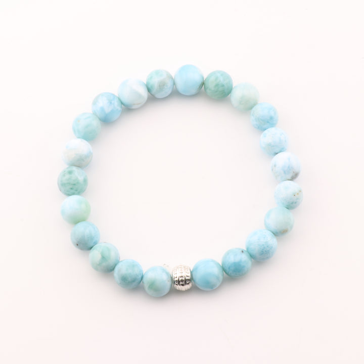 Special Christmas Gift - Natural Larimar Stone Bracelet - Metal Free, 8mm