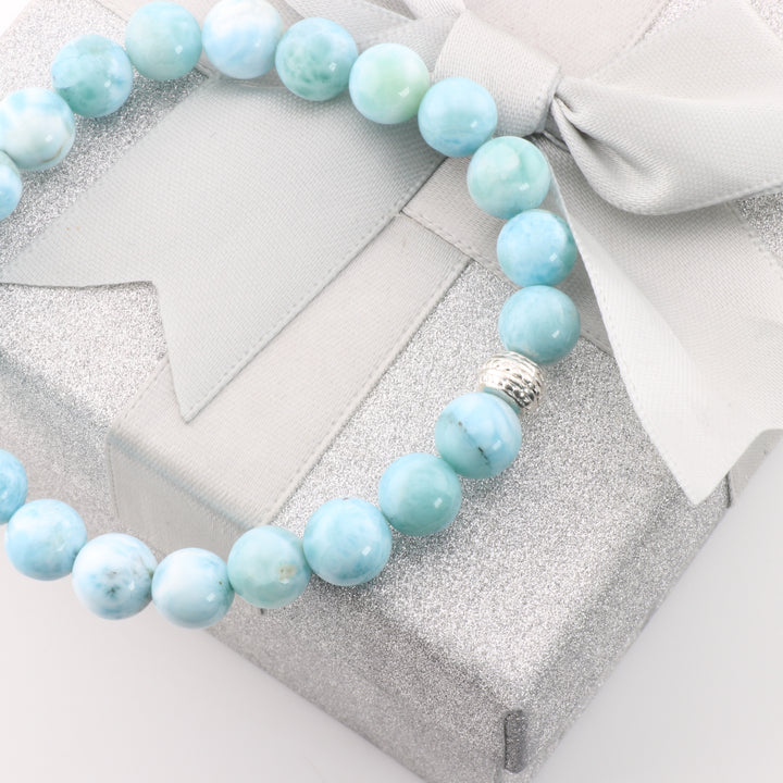 Special Christmas Gift - Natural Larimar Stone Bracelet - Metal Free, 8mm