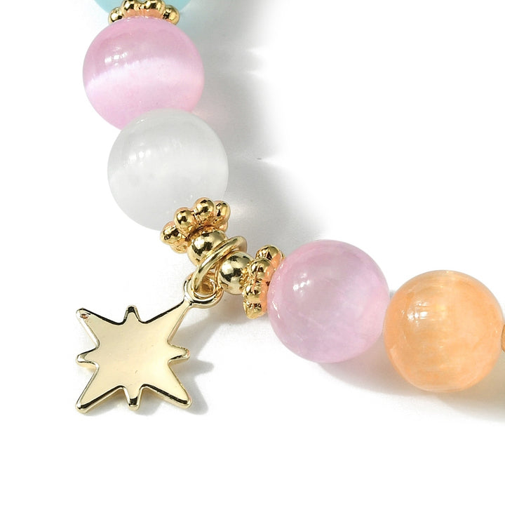 Rainbow Selenite Bracelet with Gold Star Charm | Multi-Color Selenite Bead Crystal Jewelry
