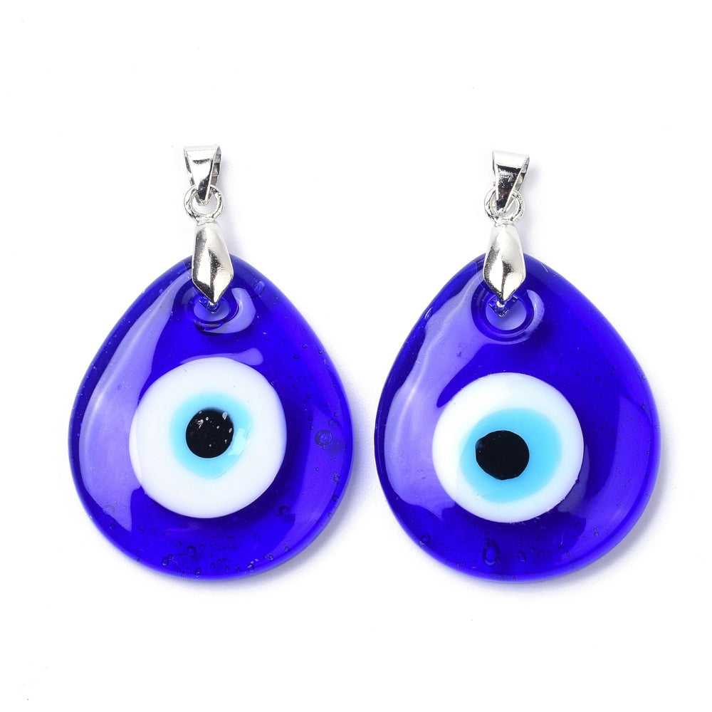 Handcrafted Blue Glass Evil Eye Pendant Necklace with Silver Chain