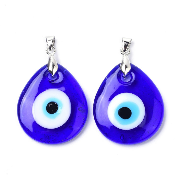 Handcrafted Blue Glass Evil Eye Pendant Necklace with Silver Chain