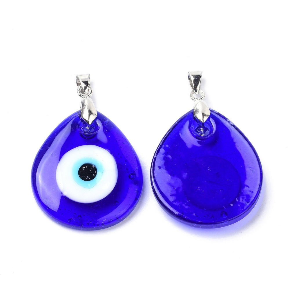 Handcrafted Blue Glass Evil Eye Pendant Necklace with Silver Chain
