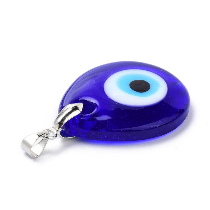 Handcrafted Blue Glass Evil Eye Pendant Necklace with Silver Chain