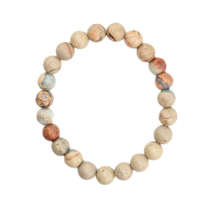 Aqua Terra Jasper Metal-Free Stretch Bracelet – 8mm Calming Earth & Sea Stone Jewelry