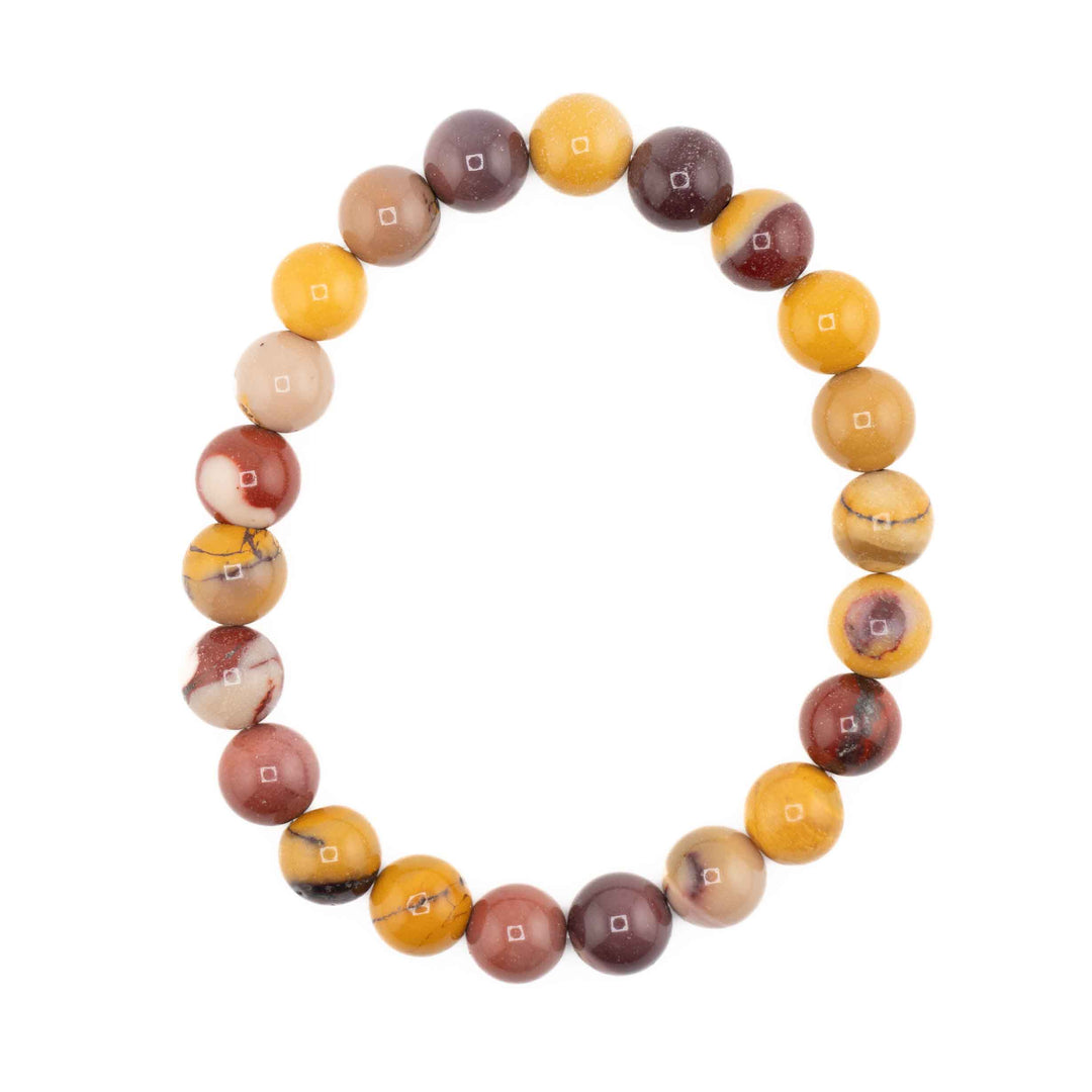 Bracelet en perles de jaspe mookaite naturel - Pierre précieuse de 8 mm fabriquée à la main et sans métal