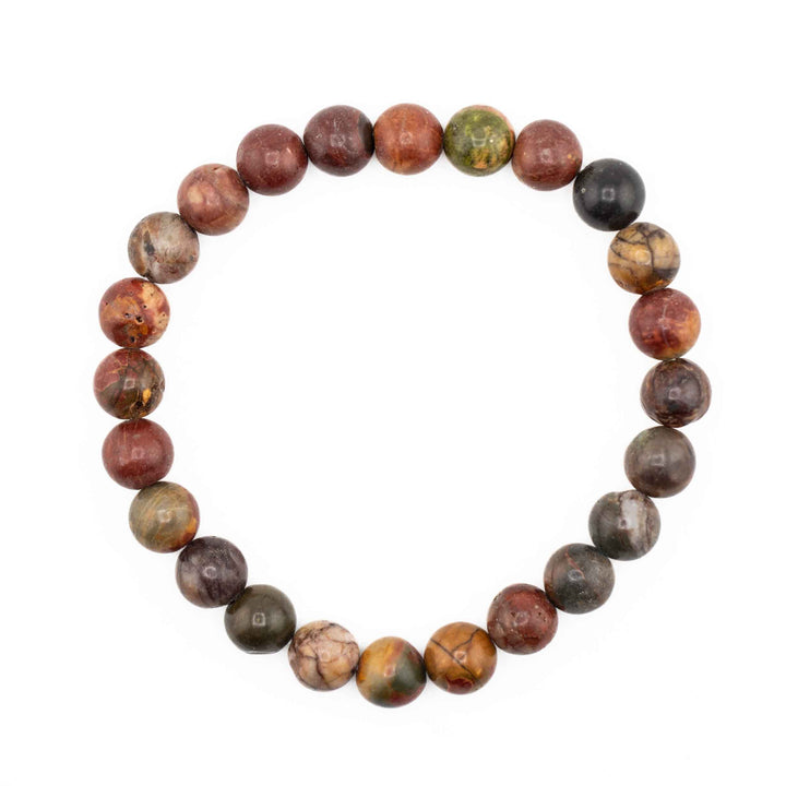 Polychrome Jasper Metal-Free Stretch Bracelet – 8mm Earth Tone Stone Jewelry