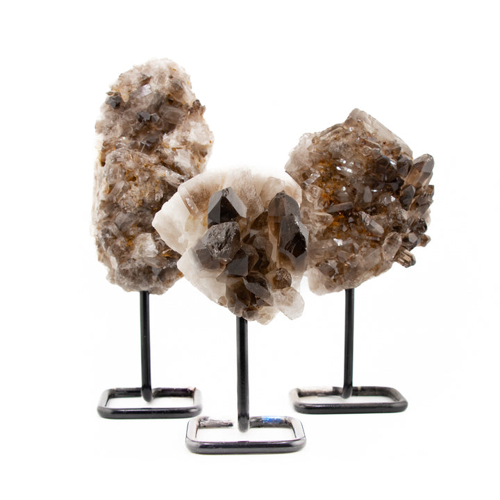 Large Smoky Quartz on Metal Stand – Grounding Crystal for Protection & Inner Peace (6"–7.5")