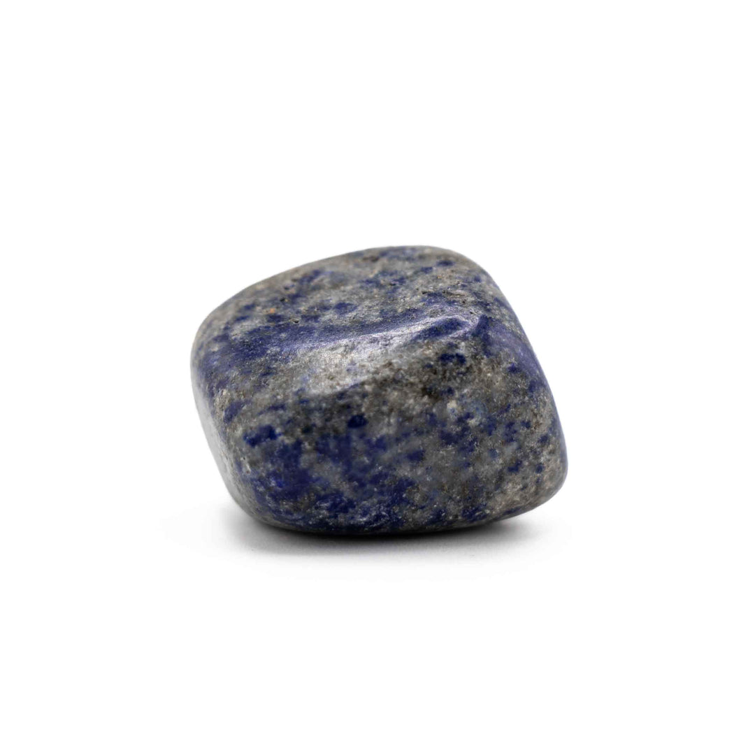 Polished Lapis Lazuli tumbled rock showcasing mottled blue and grey natural stone patterning