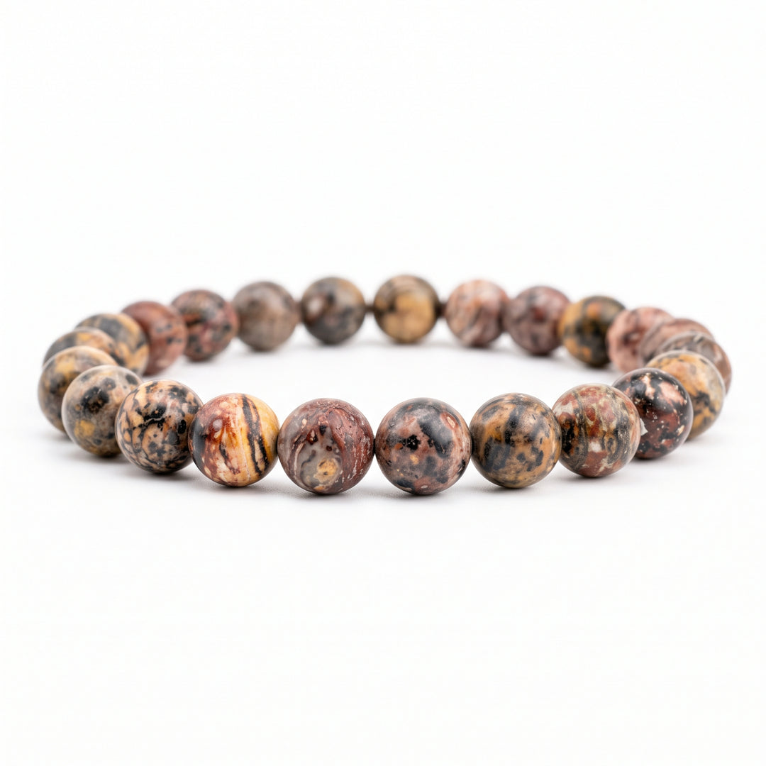 Leopard Skin Jasper Metal-Free Stretch Bracelet – 8mm Natural Stone Jewelry