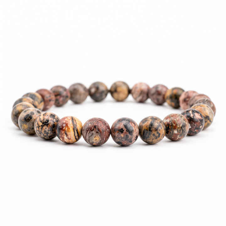 Leopard Skin Jasper Metal-Free Stretch Bracelet – 8mm Natural Stone Jewelry
