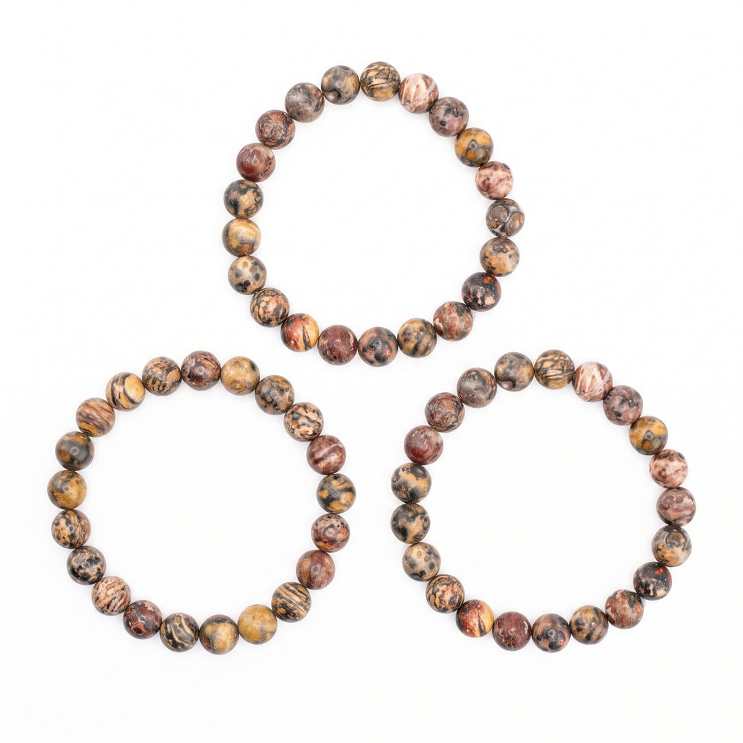 Leopard Skin Jasper Metal-Free Stretch Bracelet – 8mm Natural Stone Jewelry