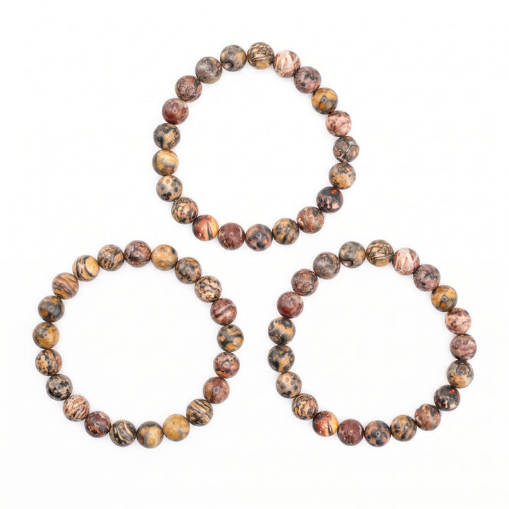 Leopard Skin Jasper Metal-Free Stretch Bracelet – 8mm Natural Stone Jewelry