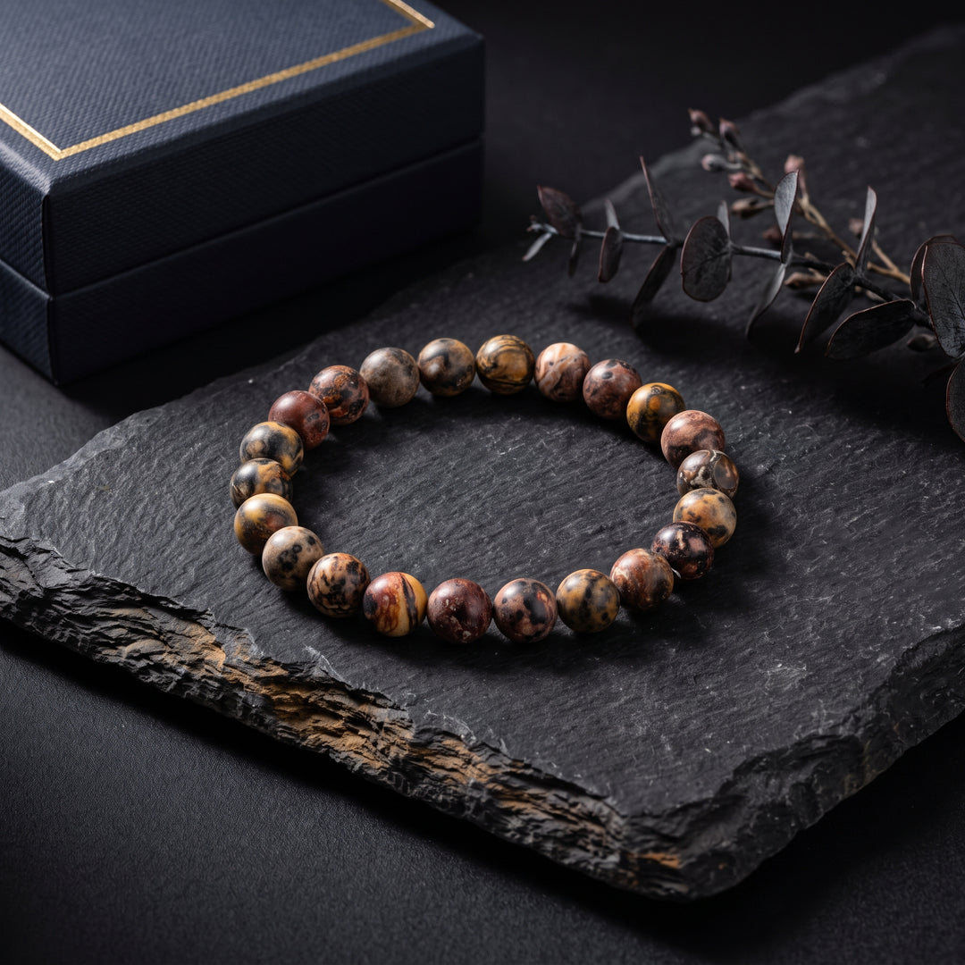 Leopard Skin Jasper Metal-Free Stretch Bracelet – 8mm Natural Stone Jewelry