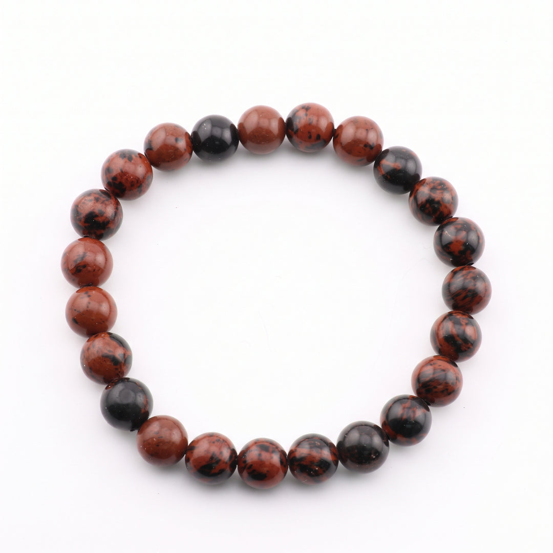 Mahogany Obsidian Metal-Free Stretch Bracelet – 8mm Grounding Stone Jewelry