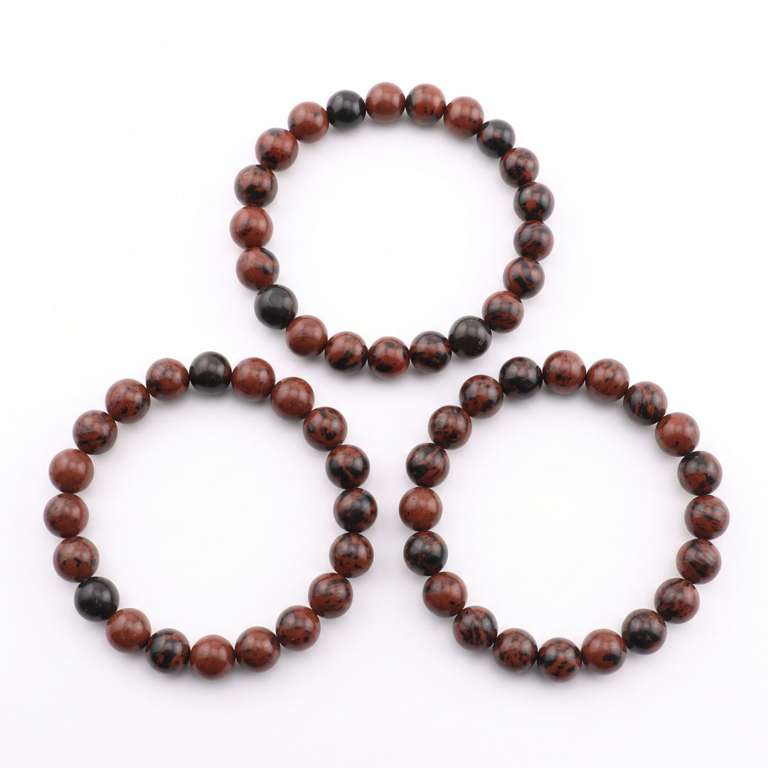 Mahogany Obsidian Metal-Free Stretch Bracelet – 8mm Grounding Stone Jewelry