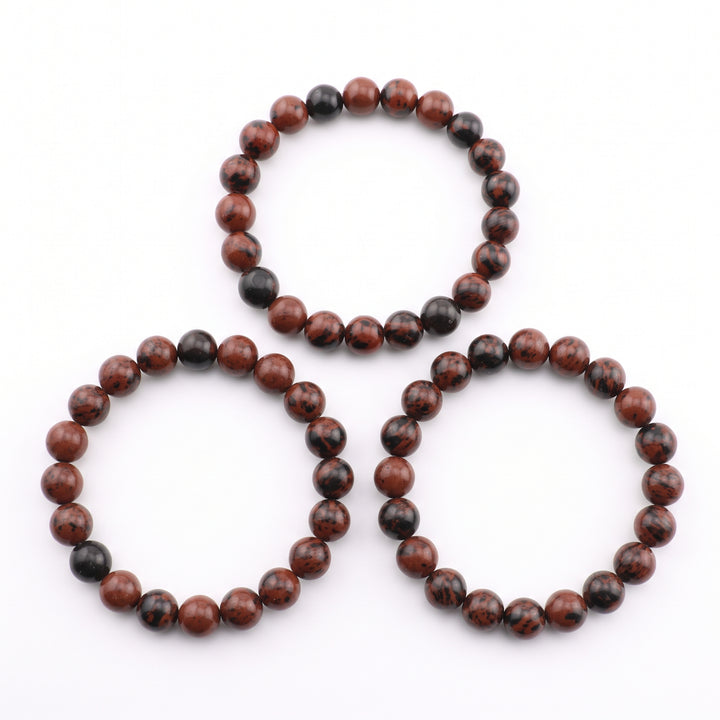 Mahogany Obsidian Metal-Free Stretch Bracelet – 8mm Grounding Stone Jewelry
