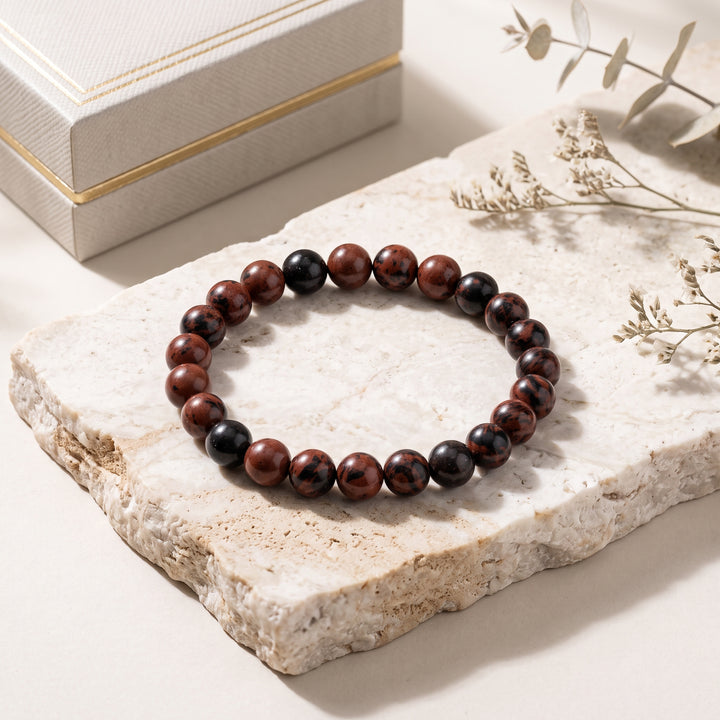 Mahogany Obsidian Metal-Free Stretch Bracelet – 8mm Grounding Stone Jewelry