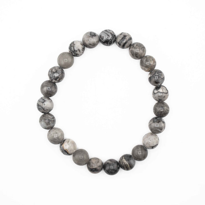 Bracelet en pierre naturelle de carte/jaspe Picasso – Sans métal, 8 mm – Bijoux de guérison par les cristaux