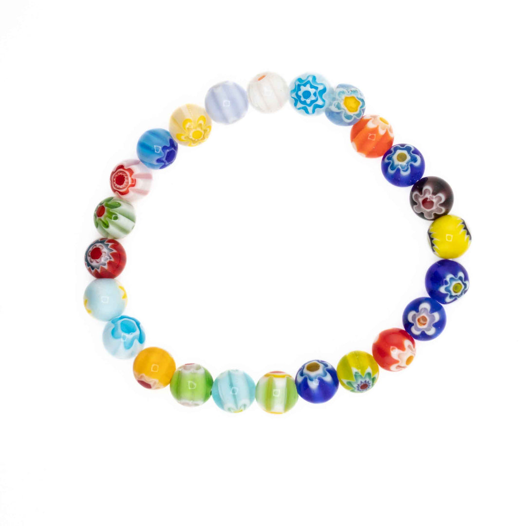 Millefiori Glass Metal-Free Stretch Bracelet – 8mm Colorful Floral Jewelry