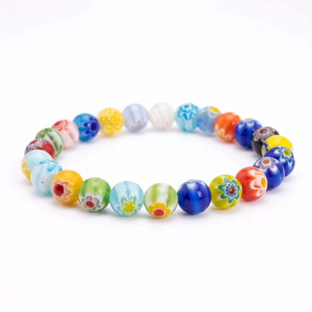 Millefiori Glass Metal-Free Stretch Bracelet – 8mm Colorful Floral Jewelry