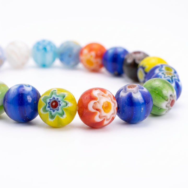 Millefiori Glass Metal-Free Stretch Bracelet – 8mm Colorful Floral Jewelry