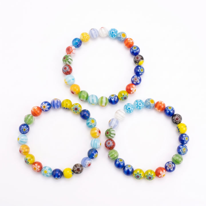 Millefiori Glass Metal-Free Stretch Bracelet – 8mm Colorful Floral Jewelry