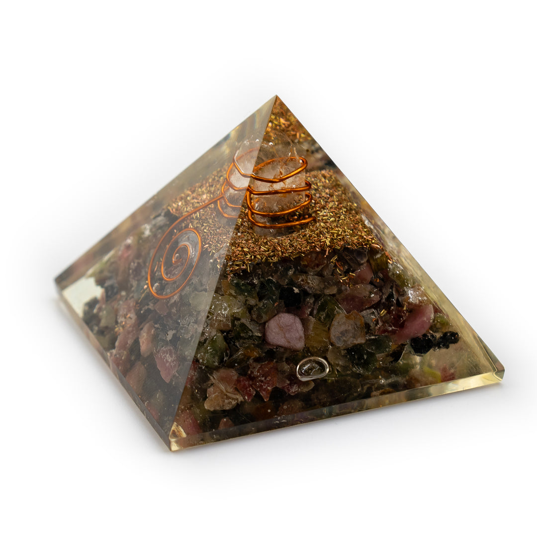 Multi-Tourmaline Orgonite Pyramid – Chakra Balancer & Energy Cleanser (1.5" Tall)