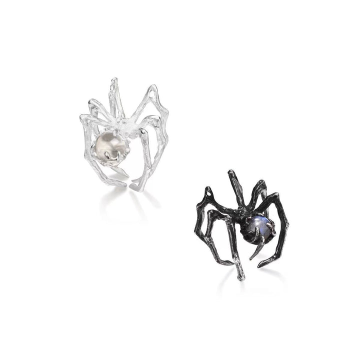 Spider Ring with Matching Stone – Statement Ring in Silver or Black Finish