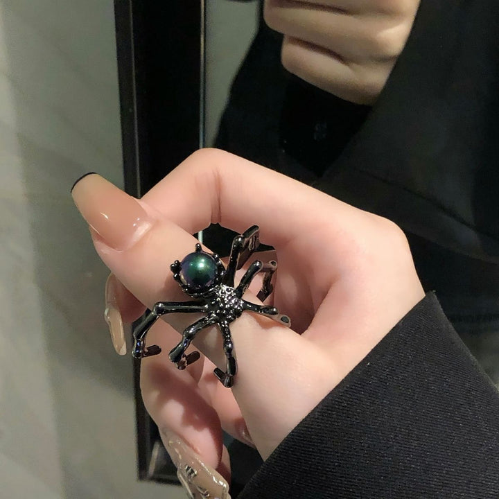 Spider Ring with Matching Stone – Statement Ring in Silver or Black Finish