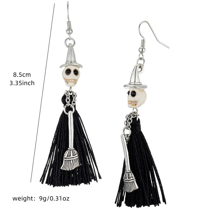 Skull Witch Halloween Tassel Earrings – Cute Statement Jewelry