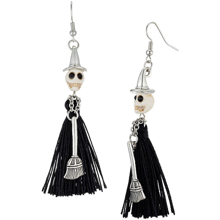 Skull Witch Halloween Tassel Earrings – Cute Statement Jewelry