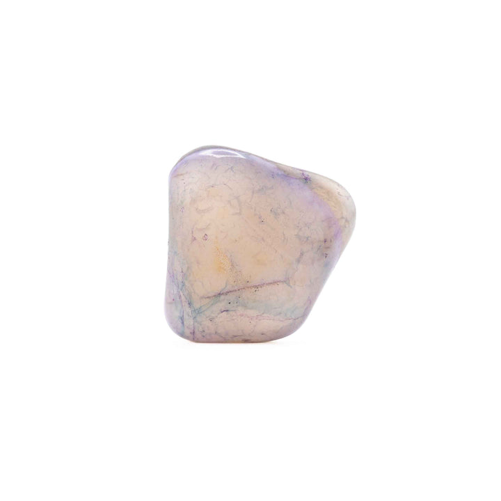 A pale, smooth agate tumbled stone displayed centrally against a solid white backdrop.