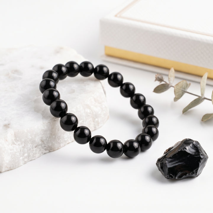 Black Obsidian 8mm Beaded Bracelet | Metal-Free Healing Crystal & Protection Jewelry