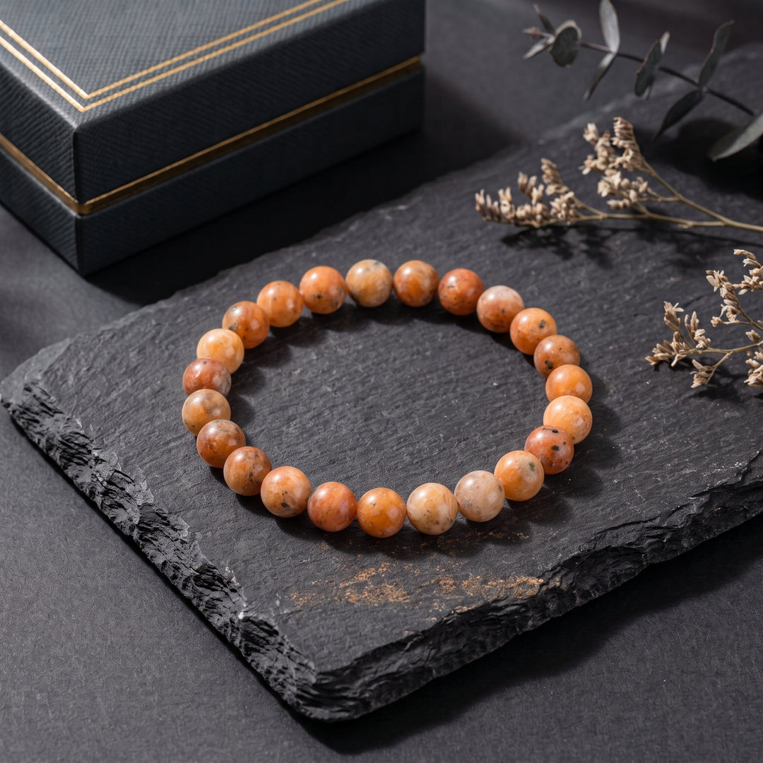 Orange Calcite Metal-Free Stretch Bracelet – 8mm Energizing Stone Jewelry